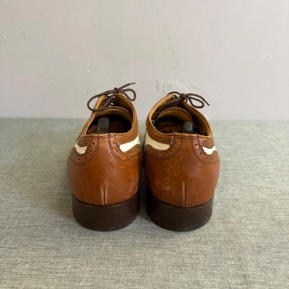 T.O. Dey Wingtip Oxfords Mens 10 Brown White Custom Made Spectator Vintage Shoes